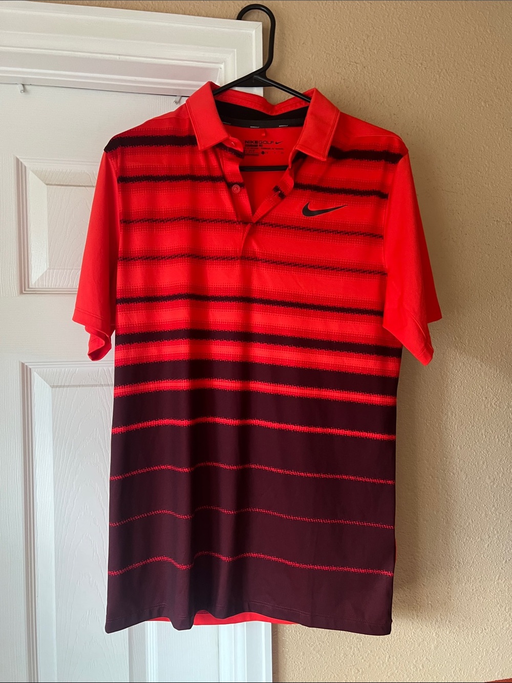 Nike Men’s Red and Black Striped Golf Polo